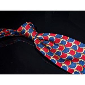 J.Z. Richards 100% Silk Tie Red Blue Scaled Pattern Mens Designer Necktie USA